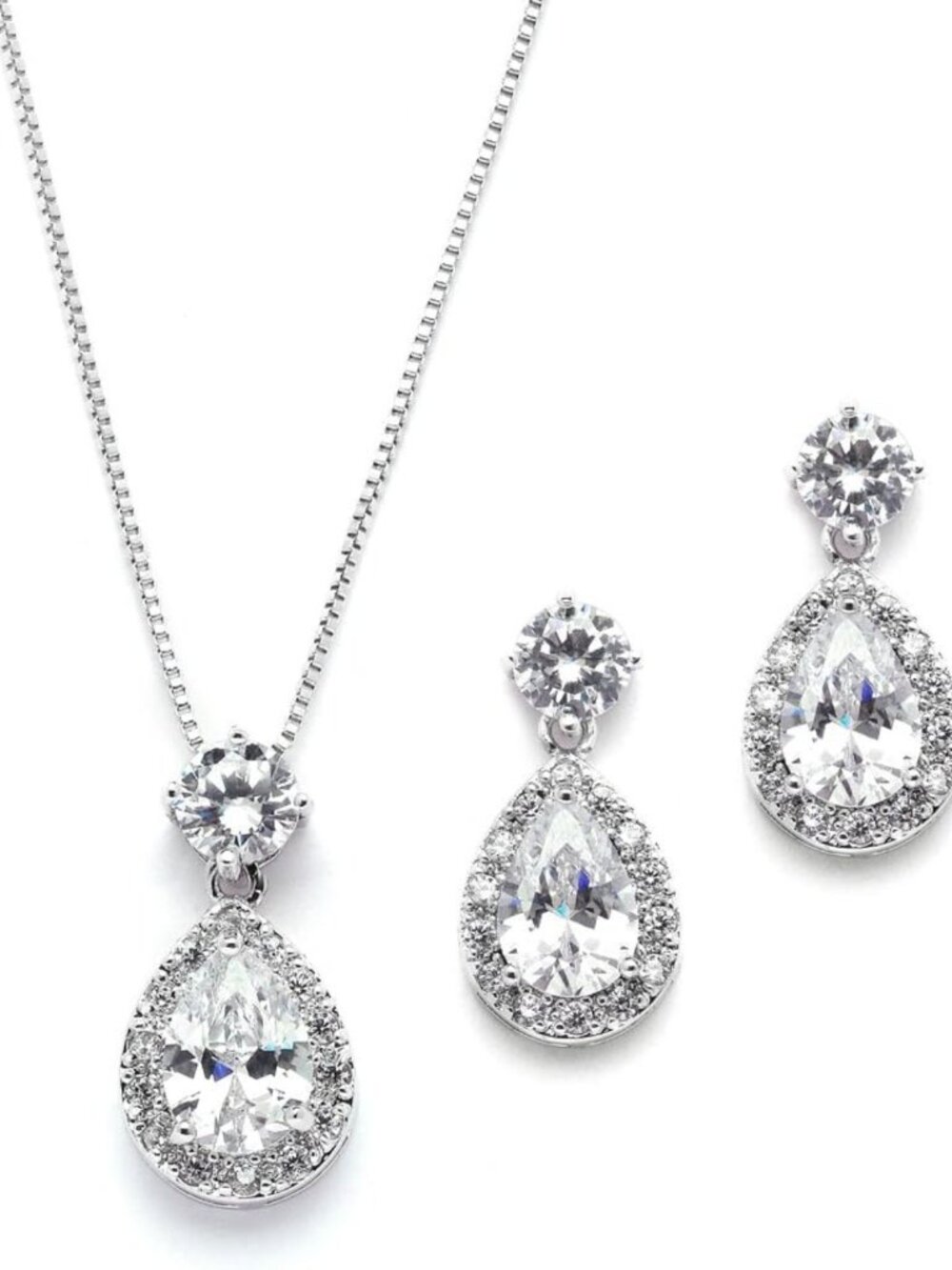 Elegant Pear Shaped CZ Teardrop Necklace & Earrings Set - Bridal Jewelry for